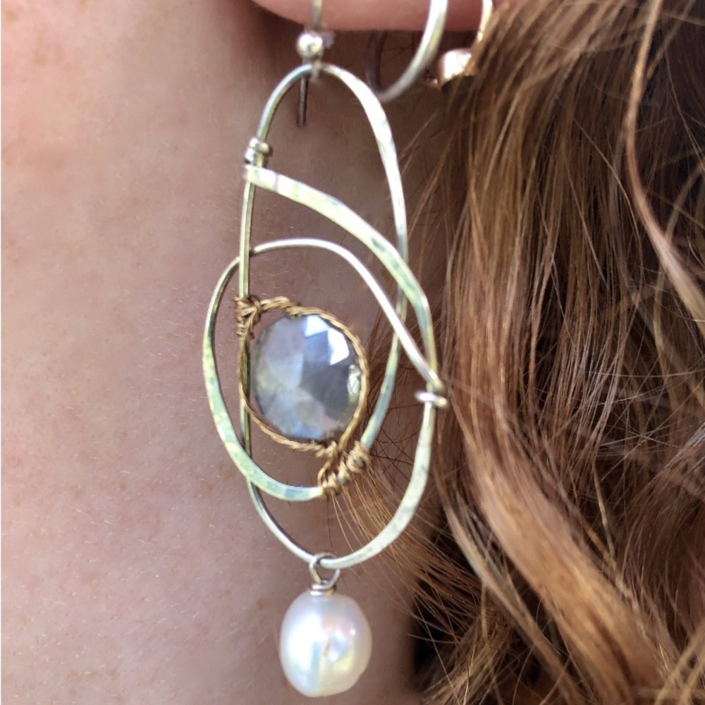 Big Dipper Earrings-moonstone, Pearl
